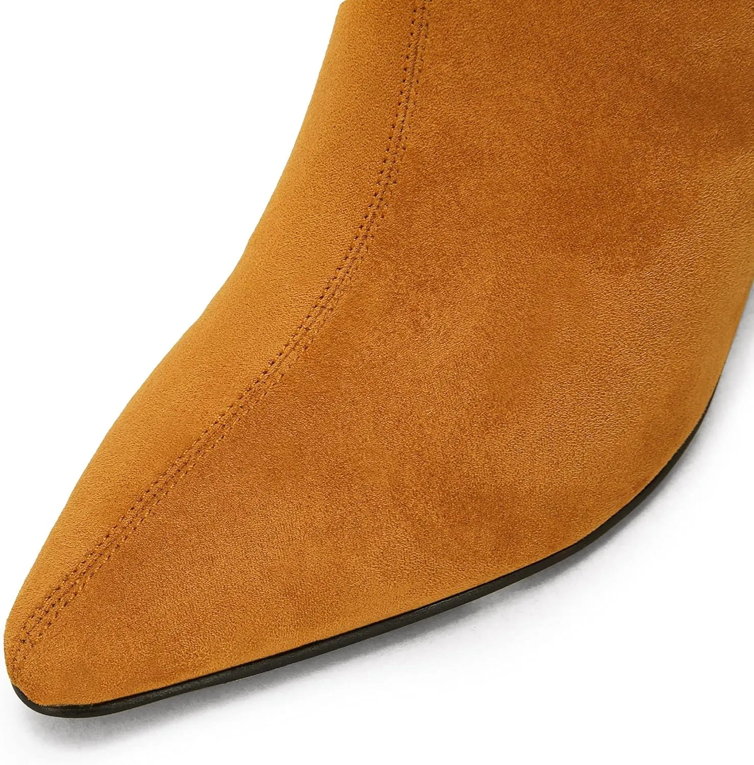 Coutgo Womens Knee High Boots Pointed Toe Kitten Heel Side Zipper Stretchy Vegan Suede Comfort Fall Winter Boot