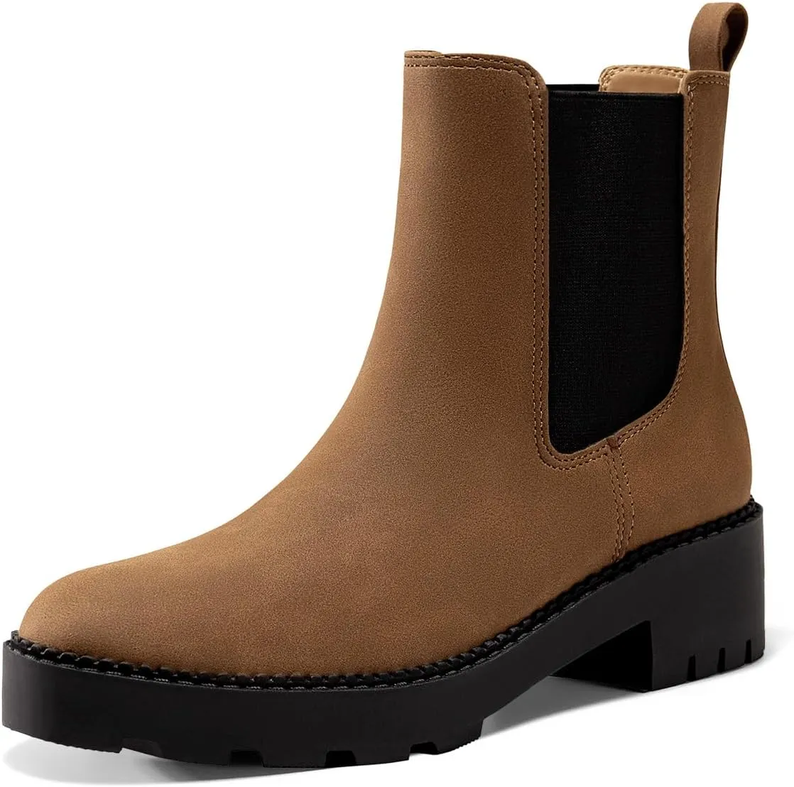 Coutgo Womens Platform Chunky Low Heel Slip on Chelsea Boots Suede Elastic Ankle Boots