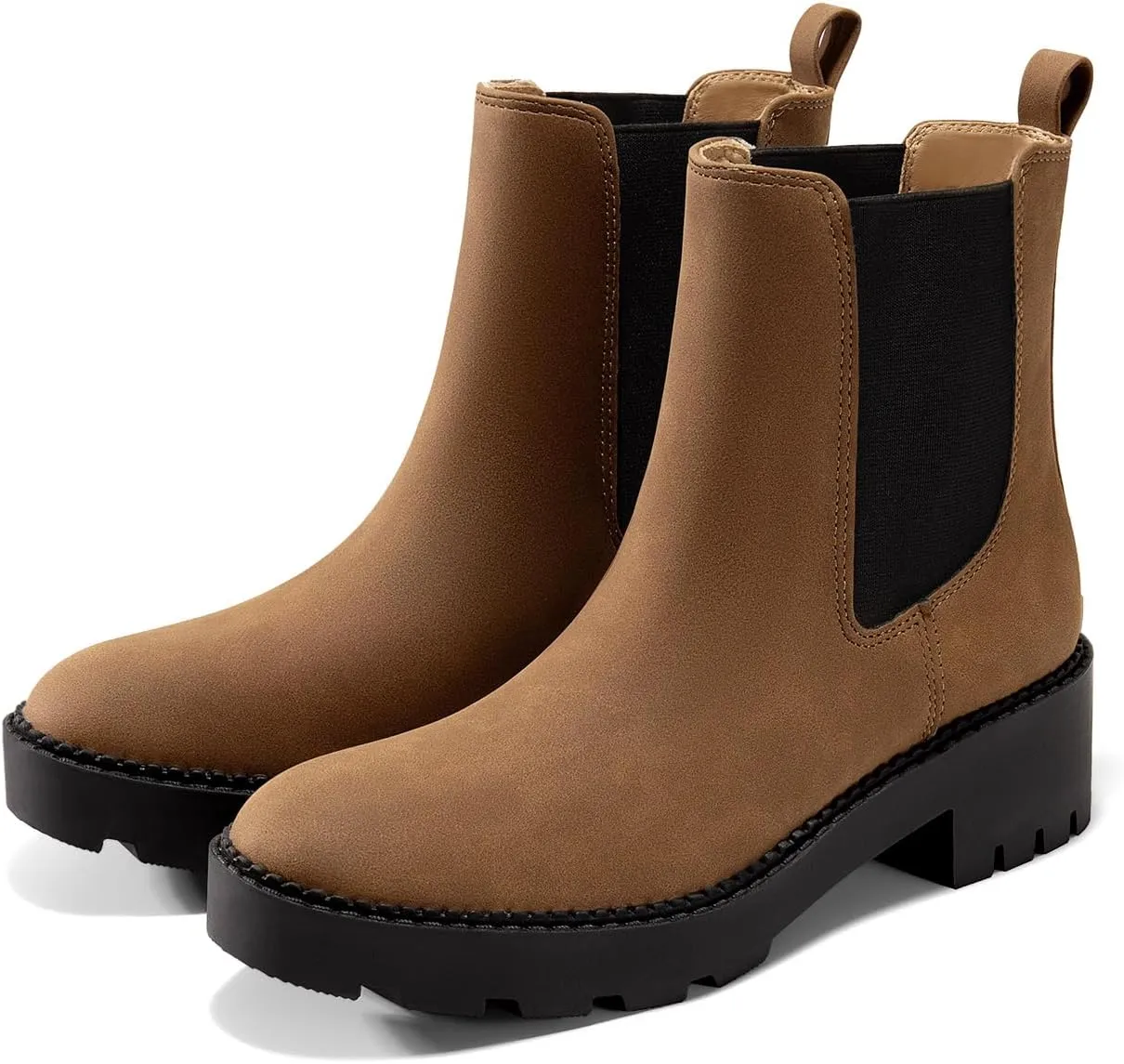 Coutgo Womens Platform Chunky Low Heel Slip on Chelsea Boots Suede Elastic Ankle Boots