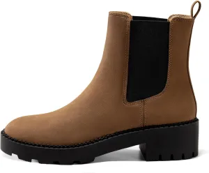 Coutgo Womens Platform Chunky Low Heel Slip on Chelsea Boots Suede Elastic Ankle Boots