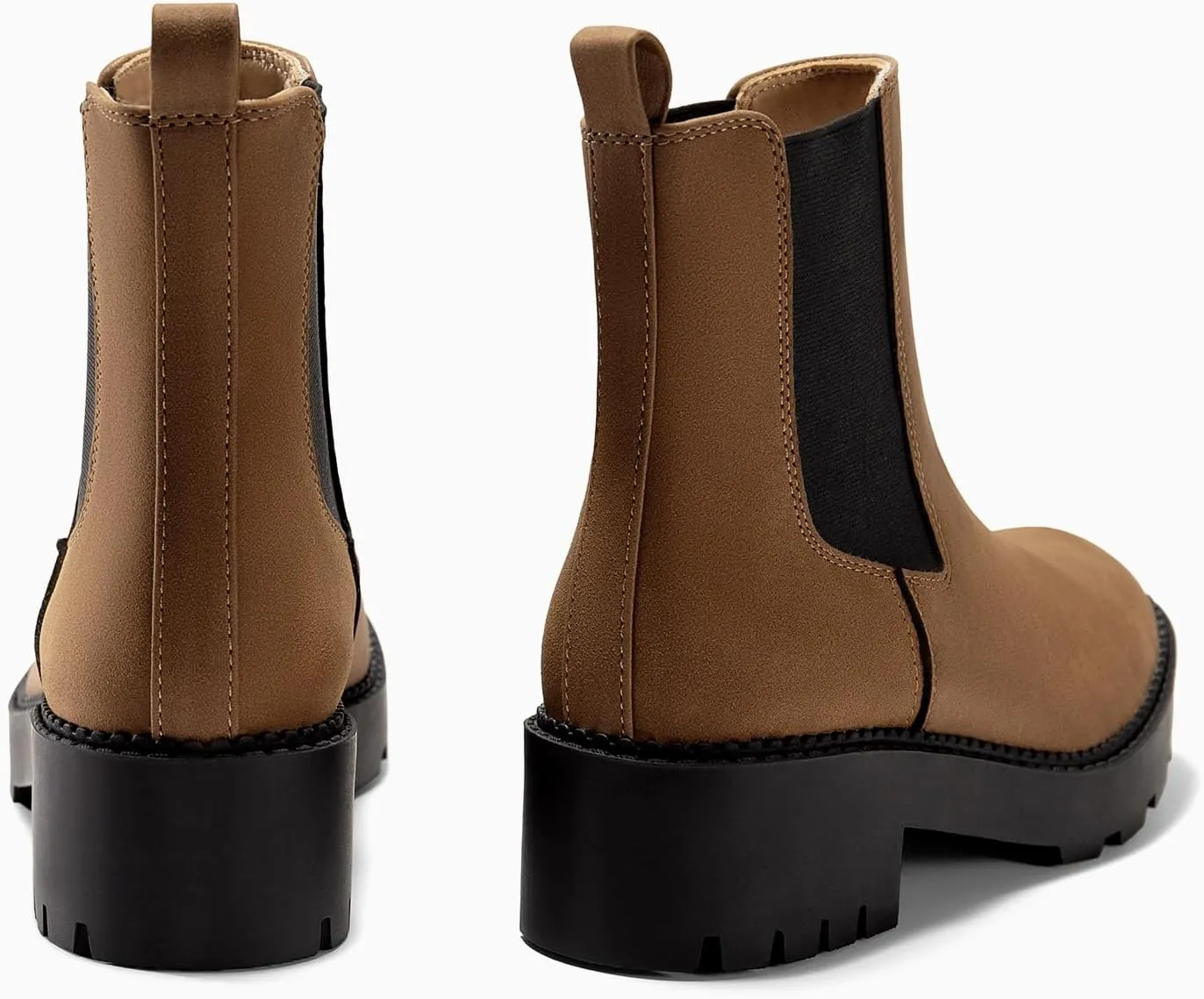 Coutgo Womens Platform Chunky Low Heel Slip on Chelsea Boots Suede Elastic Ankle Boots