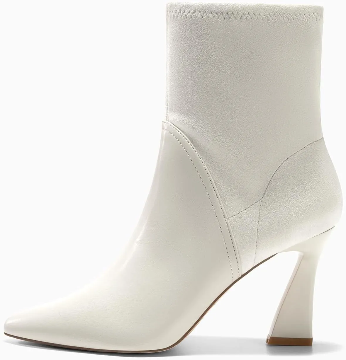 Coutgo Women's Pointed Toe High Heel Ankle Boots Patent Faux Leather Suede Splicing Slip On Fashion Booties