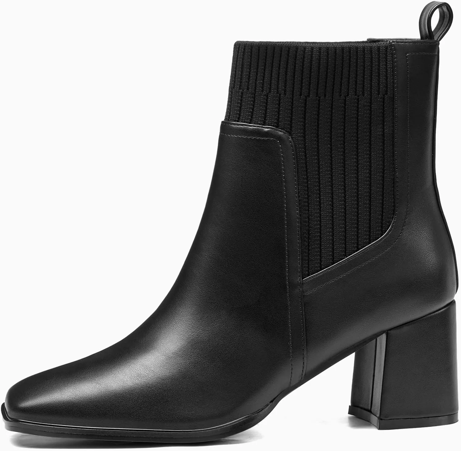Coutgo Women's Slip On Ankle Boots Chunky Block Heel Square Toe Splicing Dress Sock Booties