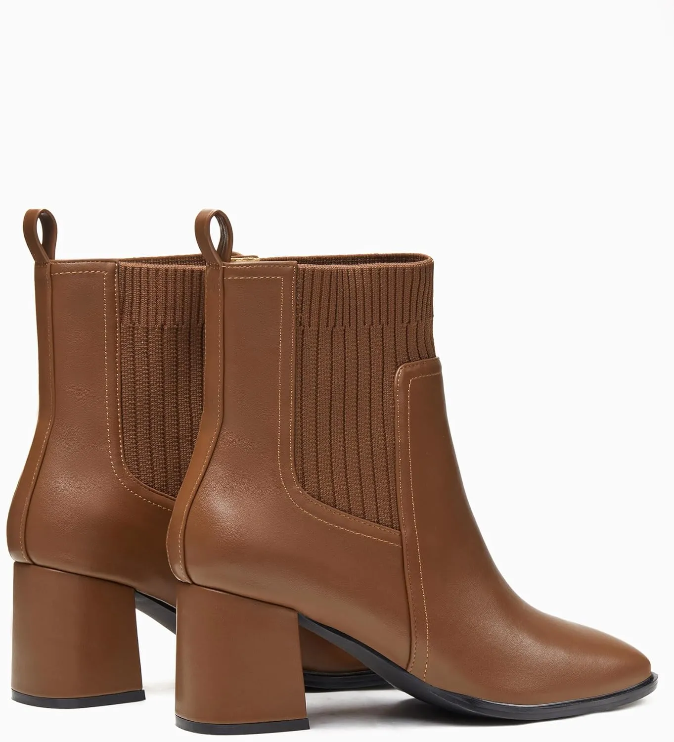 Coutgo Women's Slip On Ankle Boots Chunky Block Heel Square Toe Splicing Dress Sock Booties