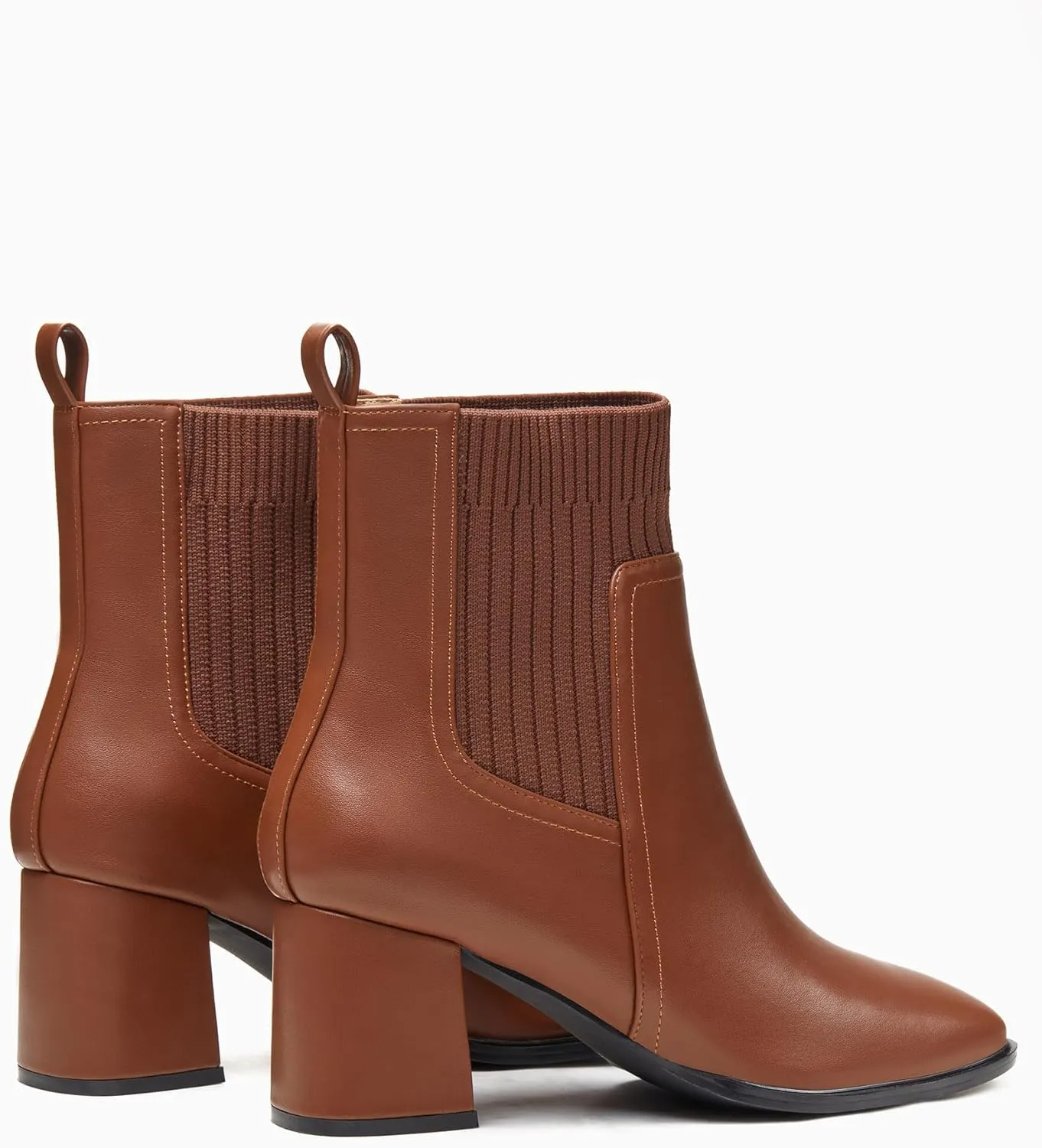 Coutgo Women's Slip On Ankle Boots Chunky Block Heel Square Toe Splicing Dress Sock Booties