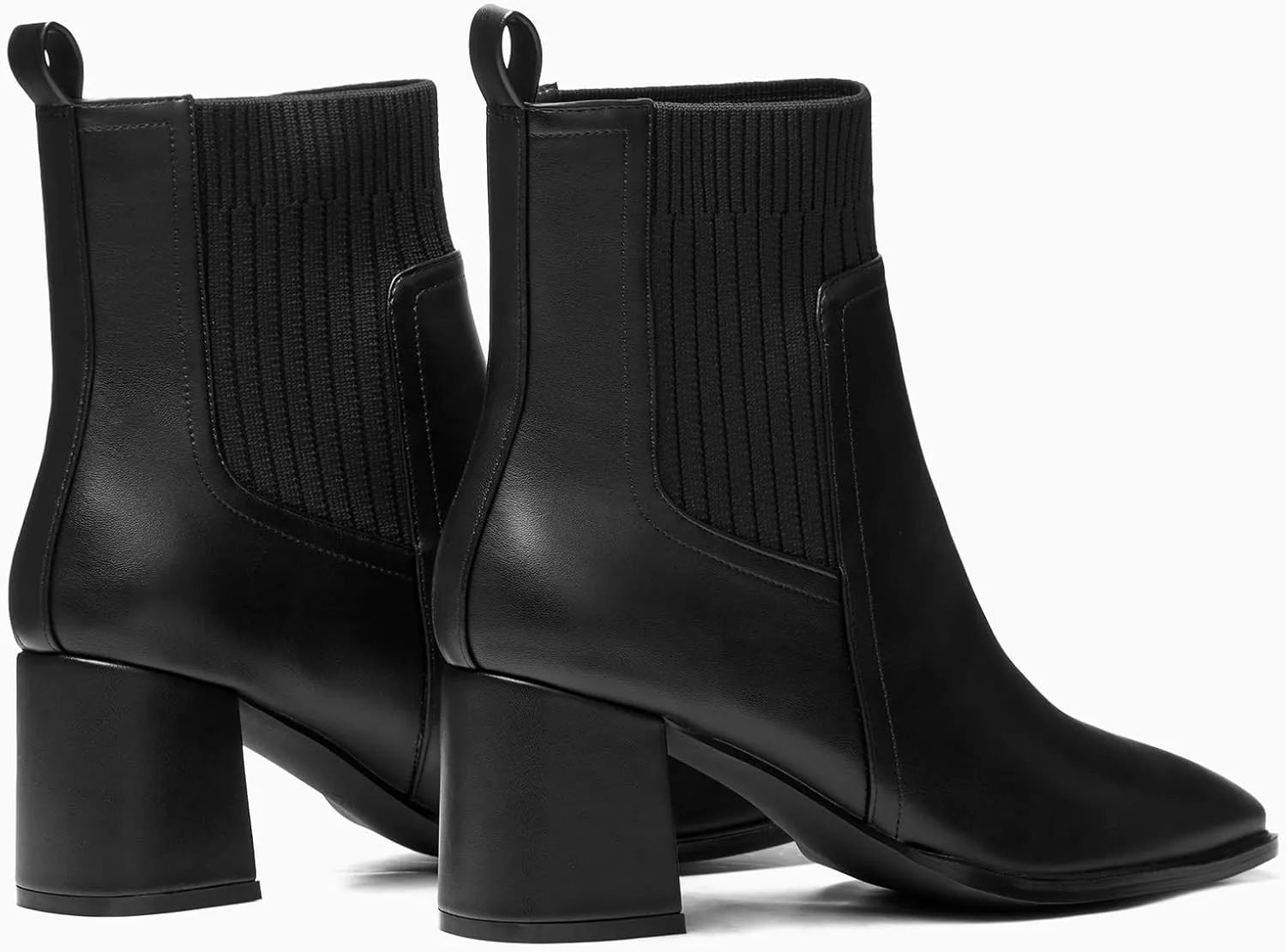 Coutgo Women's Slip On Ankle Boots Chunky Block Heel Square Toe Splicing Dress Sock Booties