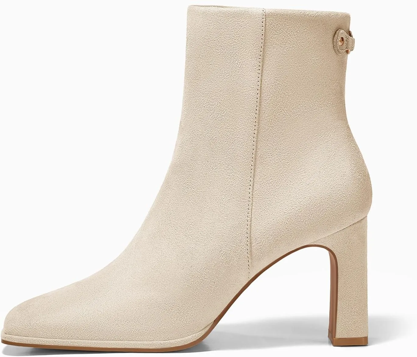 Coutgo Women's Square Toe Ankle Boots Chunky Block Heel Side Zipper Booties Faux Suede Winter Shoes