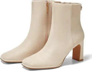 Coutgo Women's Square Toe Ankle Boots Chunky Block Heel Side Zipper Booties Faux Suede Winter Shoes