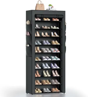 Covered Shoe Rack Tall Metal Shoes Rack Organizer for Entryway Garage Closet Tall Shoe Shelf Shoe Storage Cabinet Free Standing Large Garage Shoes Racks Organizer (11.8"D x 23.6"W x 70.86"H)