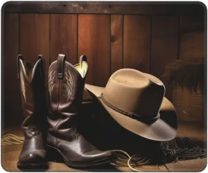 Cowboy Black Hat Western Boots Mouse Pad 10x12in Non-Slip Premium Textured Smooth Gaming Mouse Mat Waterproof Rubber Base Mouse Mat for Desk,Computers,Laptop,Office