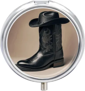 Cowboy Black Hat Western Boots Round Pill Box 3 Compartment Metal Iron Plating Pill Case Vitamin Holder Portable Mini Travel Pill Kit for Men Women