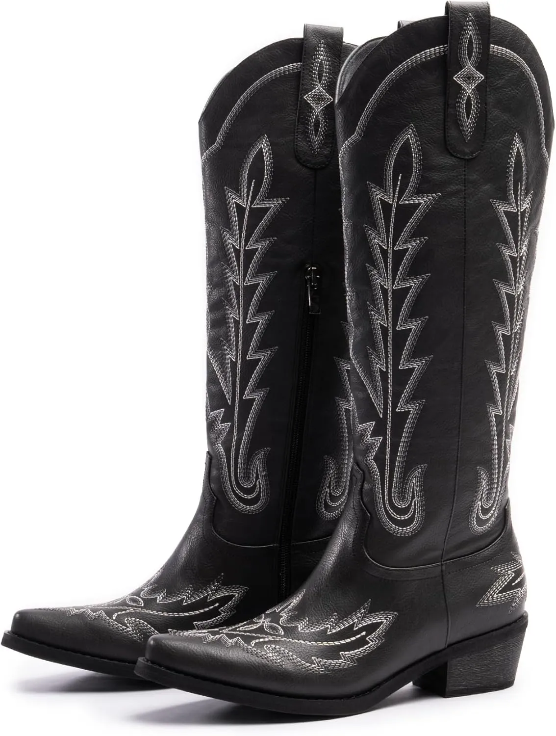 Cowboy Boots for Women, Embroidered Cowgirl Boots, Pointed Toe Knee High Boots, Women's Western Boots Pull On with Side Zipper