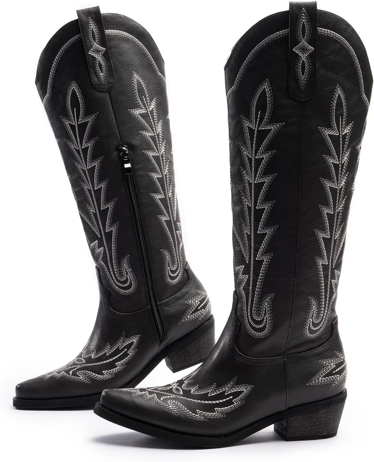 Cowboy Boots for Women, Embroidered Cowgirl Boots, Pointed Toe Knee High Boots, Women's Western Boots Pull On with Side Zipper