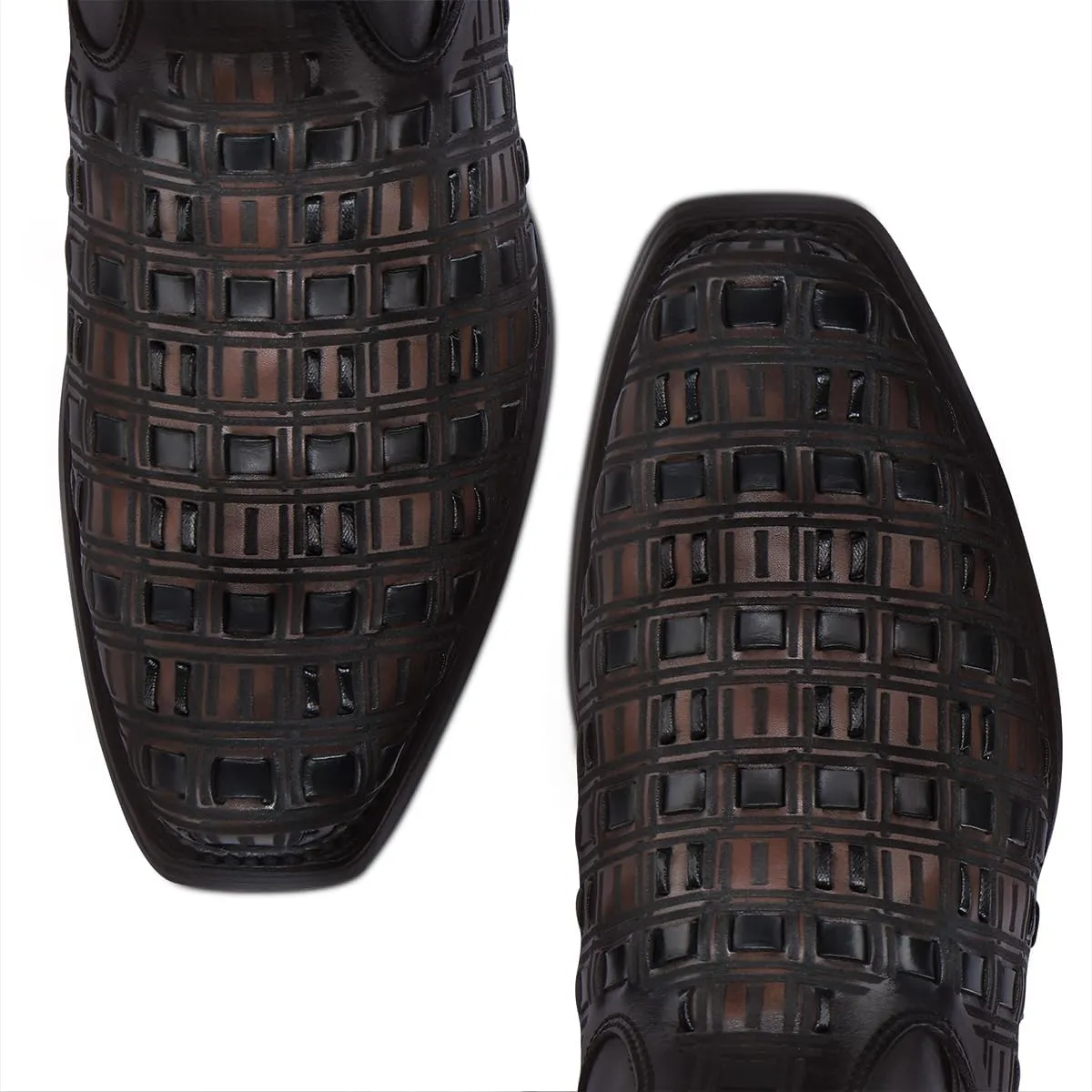 CUADRA | Men’s Boot in Genuine Bovine Leather with Handcrafted Weaving and Laser Engraving1J3PRS Brown