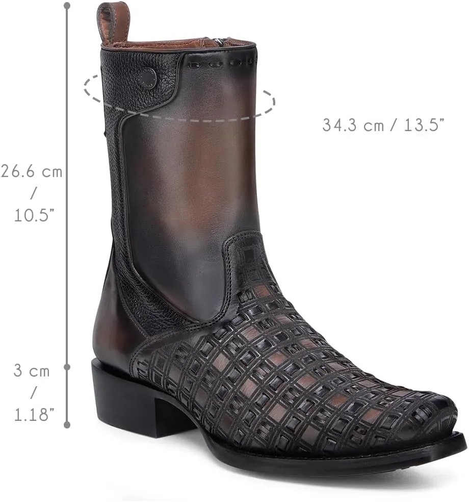 CUADRA | Men’s Boot in Genuine Bovine Leather with Handcrafted Weaving and Laser Engraving1J3PRS Brown