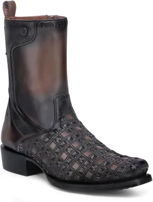 CUADRA | Men’s Boot in Genuine Bovine Leather with Handcrafted Weaving and Laser Engraving1J3PRS Brown
