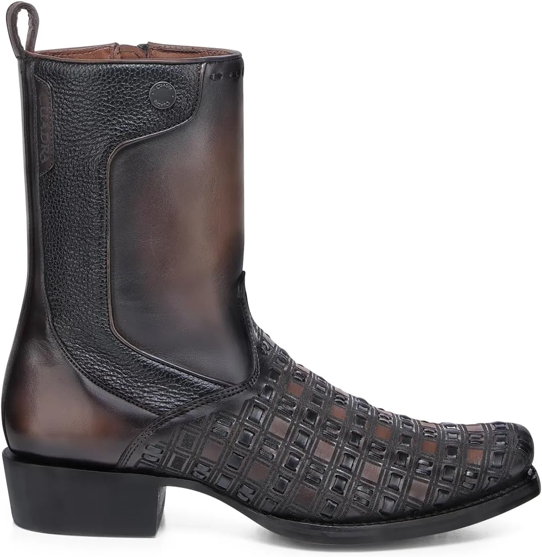CUADRA | Men’s Boot in Genuine Bovine Leather with Handcrafted Weaving and Laser Engraving1J3PRS Brown