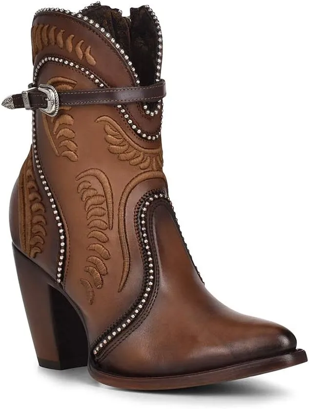 Cuadra Women's Bootie in Bovine Leather with Embroidery and Zipper