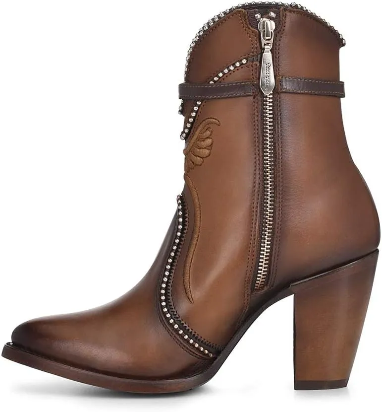 Cuadra Women's Bootie in Bovine Leather with Embroidery and Zipper