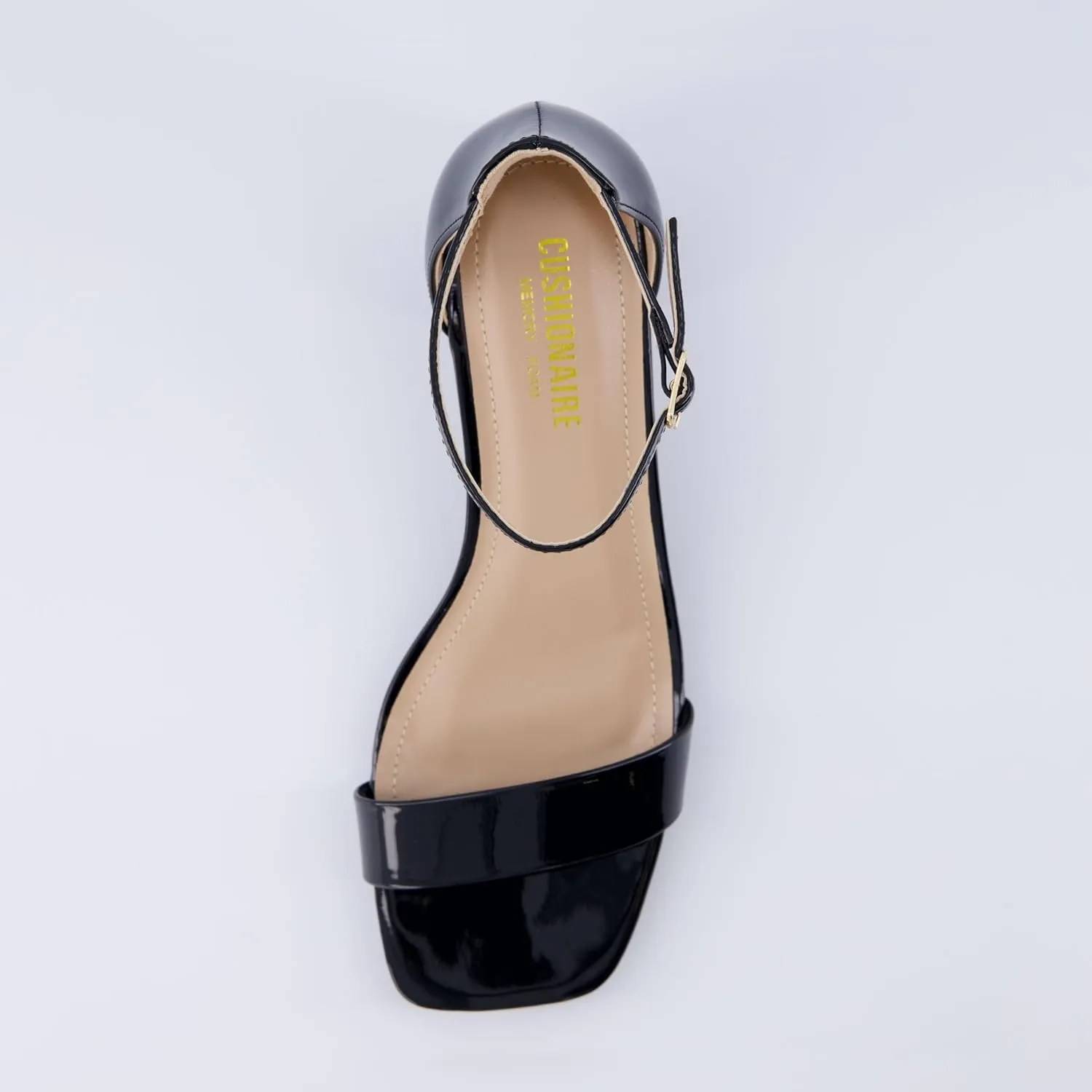 CUSHIONAIRE Women's Abbey one band square toe mid block heel sandal  Memory Foam, Wide Widths Available