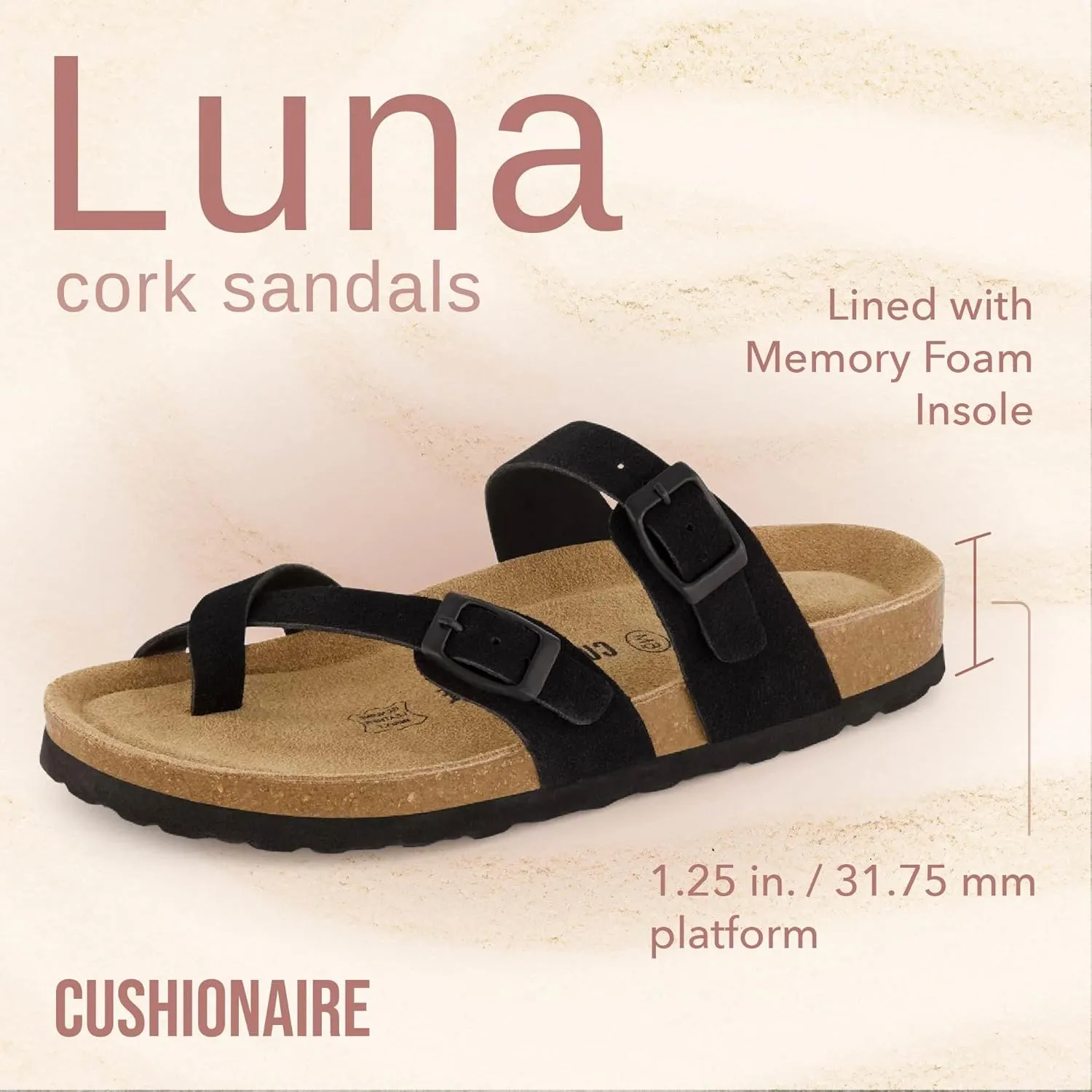 CUSHIONAIRE Women's Luna Cork Footbed Sandal With  Comfort