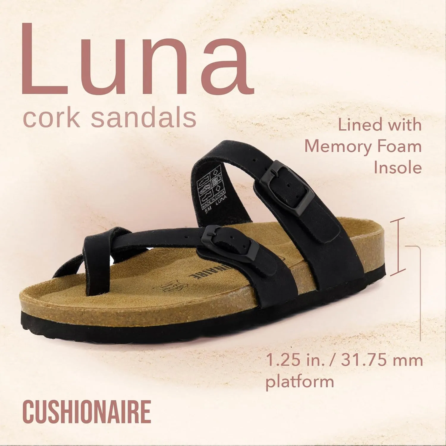 CUSHIONAIRE Women's Luna Cork Footbed Sandal With  Comfort