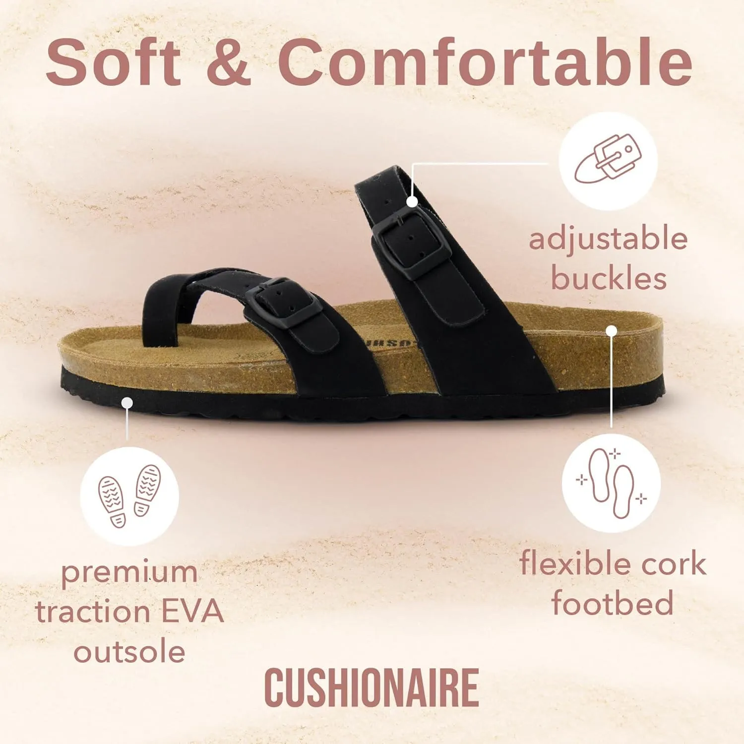 CUSHIONAIRE Women's Luna Cork Footbed Sandal With  Comfort