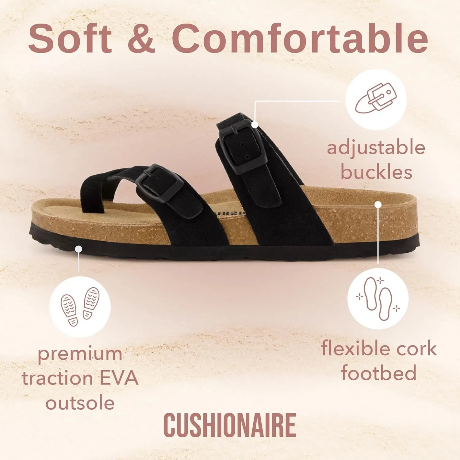 CUSHIONAIRE Women's Luna Cork Footbed Sandal With  Comfort