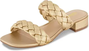 CUSHIONAIRE Women's Nan two band braided low block heel slide sandal  Memory Foam and Wide Widths Available