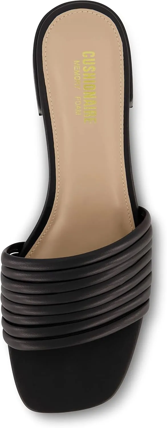 CUSHIONAIRE Women's Nino strappy low block heel slide sandal  Memory Foam and Wide Widths Available