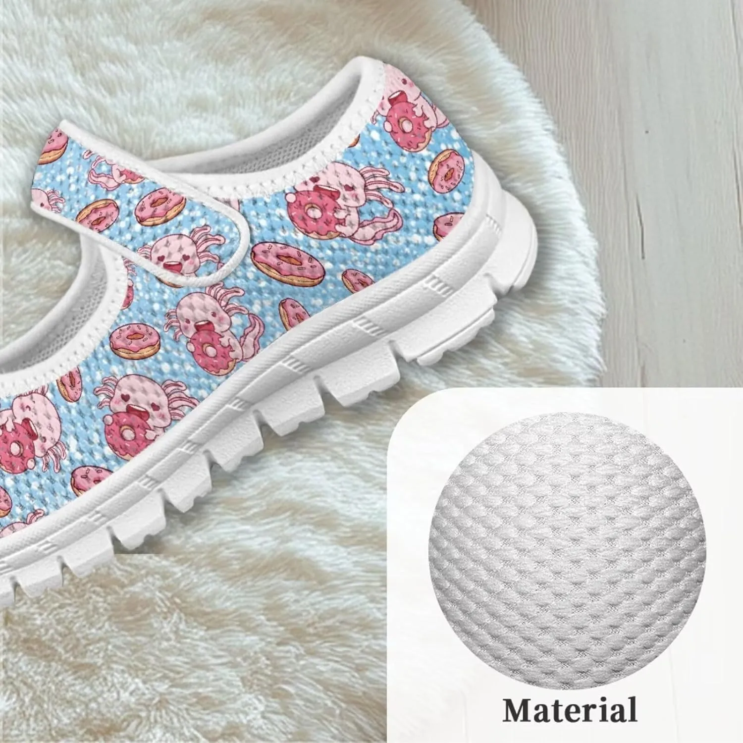 Cute Animals Print Girls Mary Jane Shoes Mesh School Sneaker Toddler Breathable Dress Shoes for Hiking Camping Travel