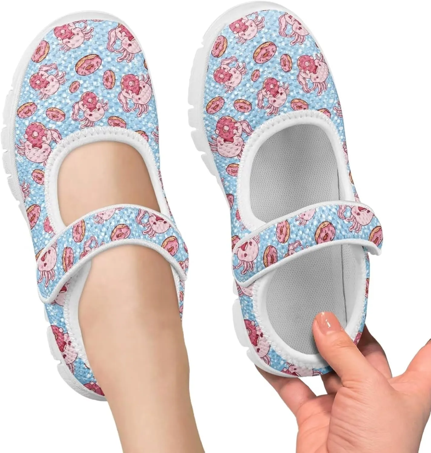 Cute Animals Print Girls Mary Jane Shoes Mesh School Sneaker Toddler Breathable Dress Shoes for Hiking Camping Travel