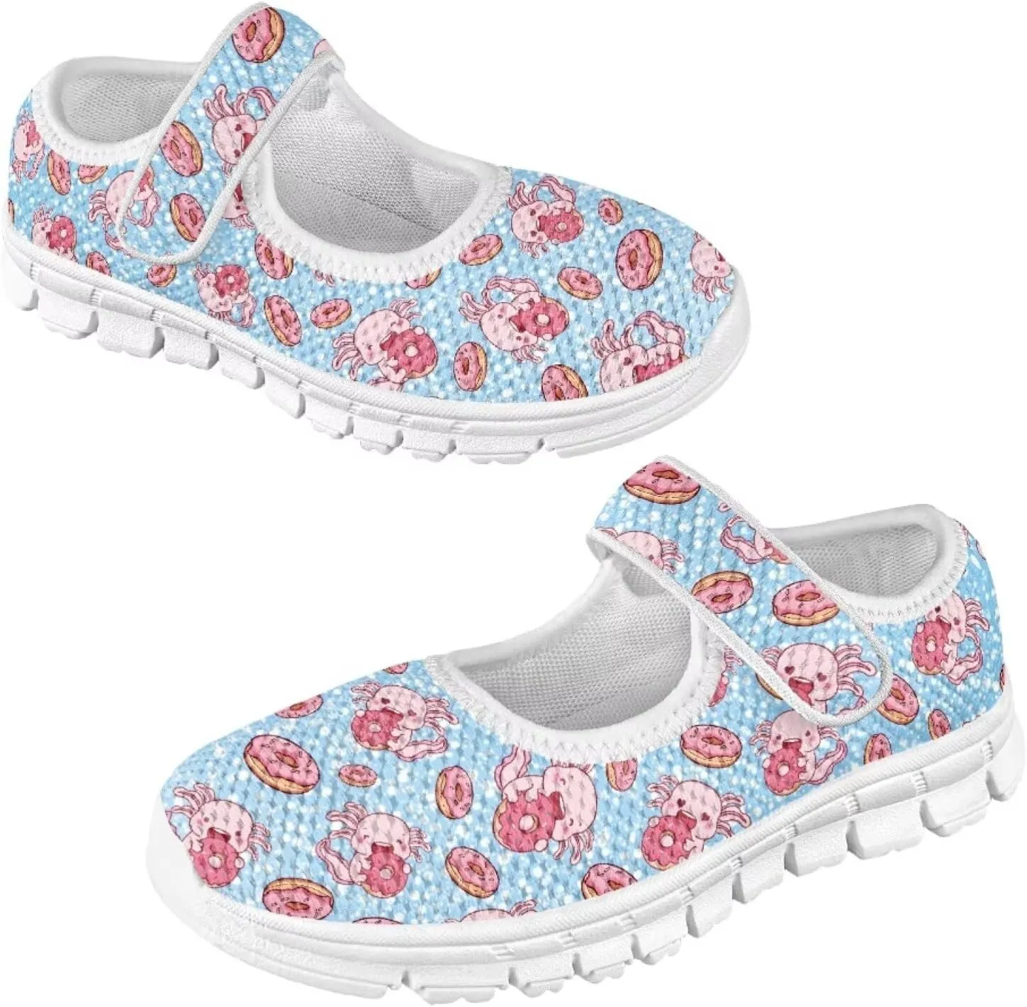 Cute Animals Print Girls Mary Jane Shoes Mesh School Sneaker Toddler Breathable Dress Shoes for Hiking Camping Travel