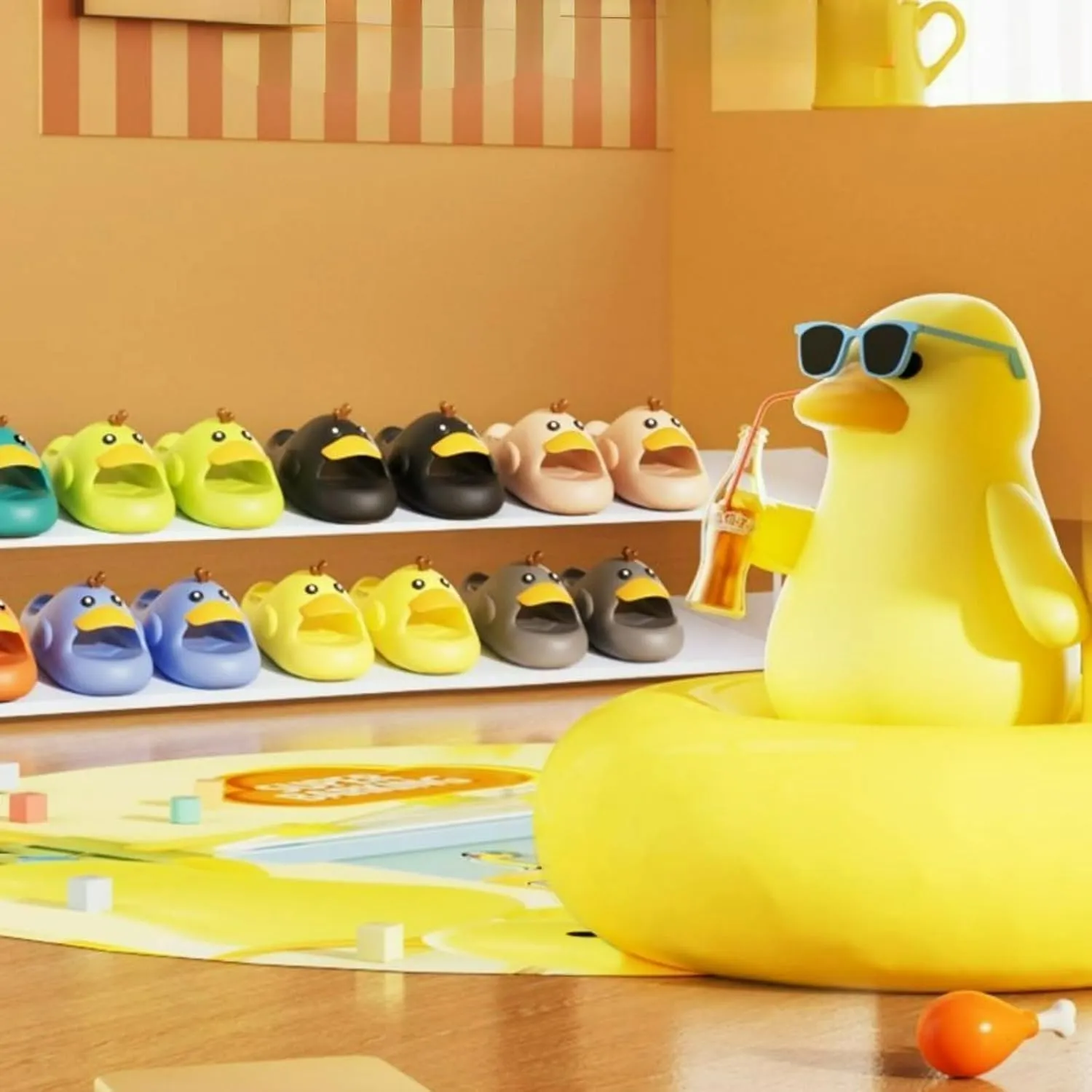 Cute Duck Slippers for Parent Child Indoor Shower Sandals Outdoor Travel Beach Sandals Anti-Slip Soles Gift for Christmas