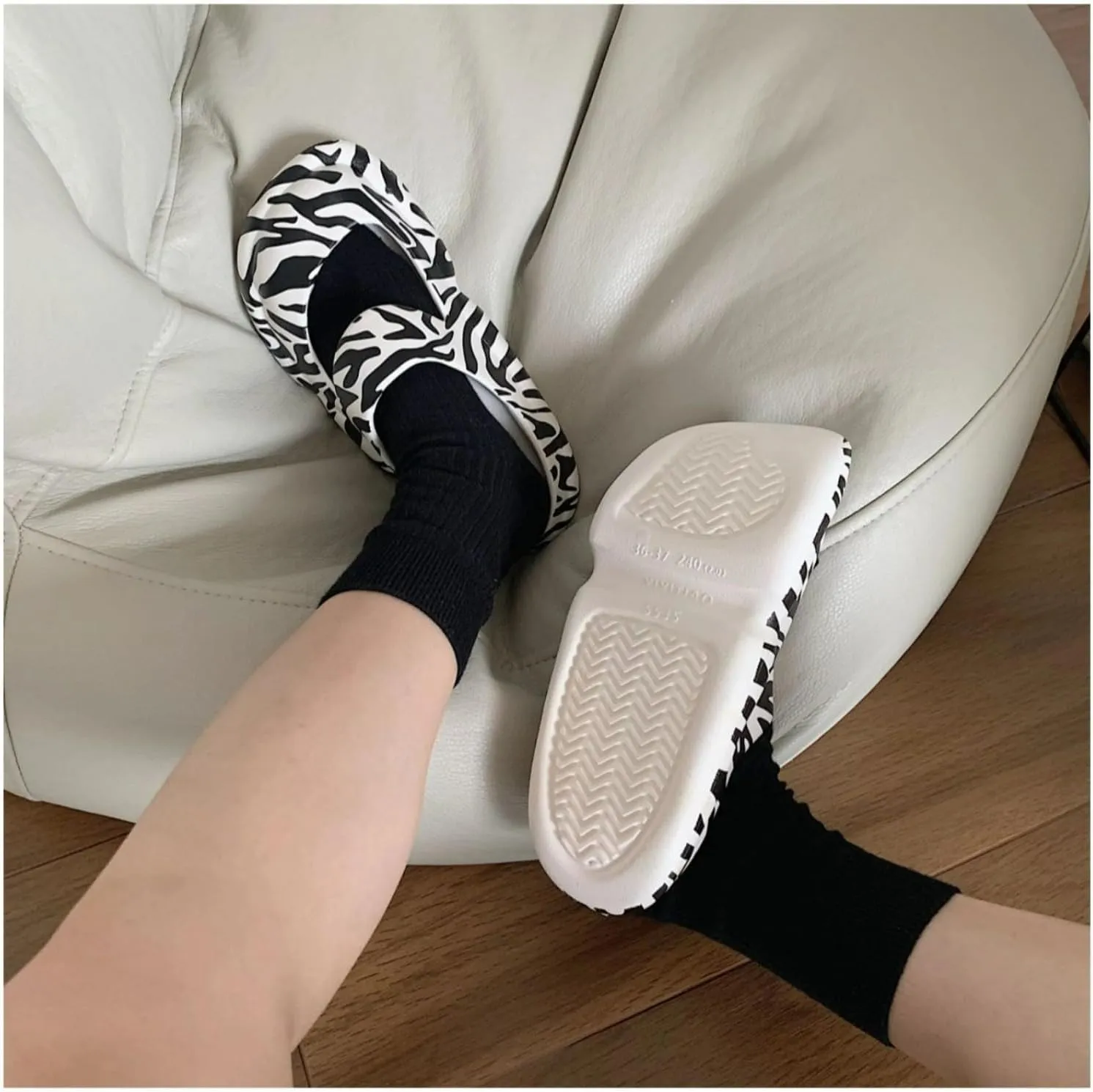 Cute Zebra Print Thick Sole Slippers Women Mary Jane Clogs with Hole EVA 1.2" Y2K Platform Height Increase Indoor Shower Sandals Outdoor Travel Beach Sandals
