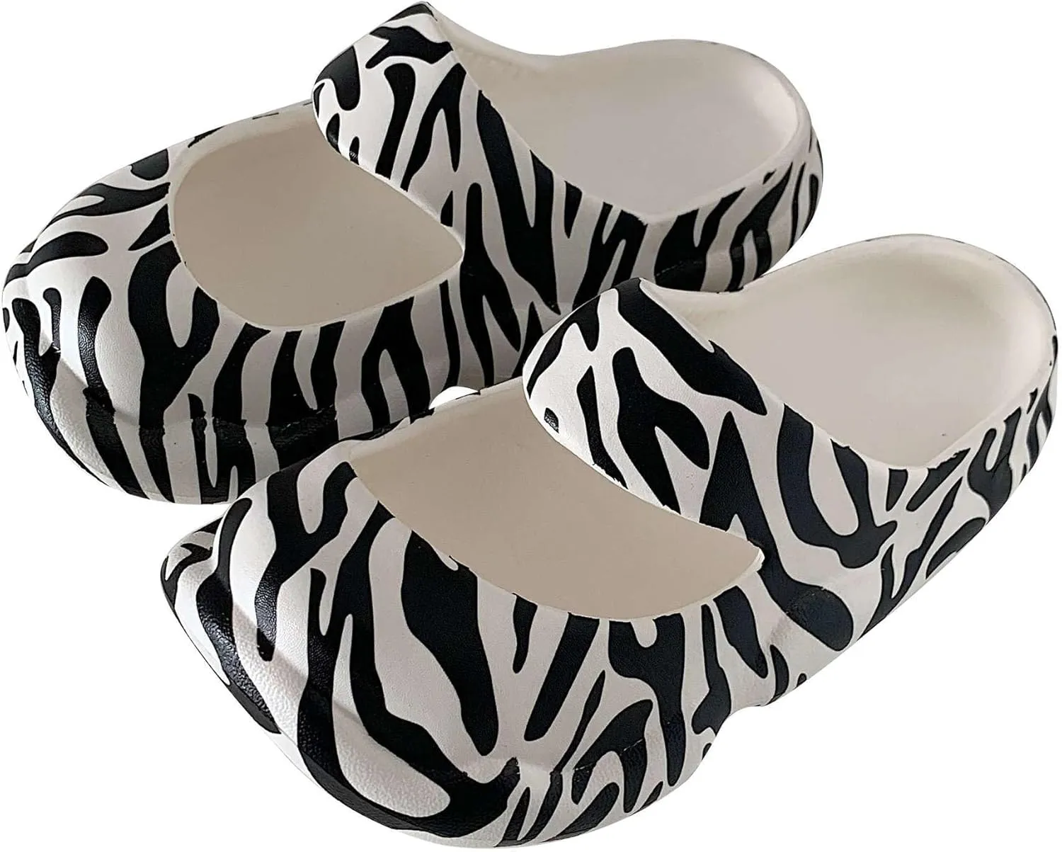 Cute Zebra Print Thick Sole Slippers Women Mary Jane Clogs with Hole EVA 1.2" Y2K Platform Height Increase Indoor Shower Sandals Outdoor Travel Beach Sandals