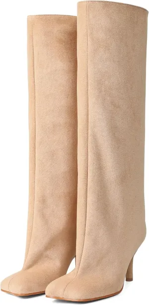 CYNLLIO Suede Boots Knee High Boots Women Square Toe Stiletto Heel Tall Boots Wide Calf Long Boots Heeled Slouchy Boots Winter Boots Warm Walking Office Shoes
