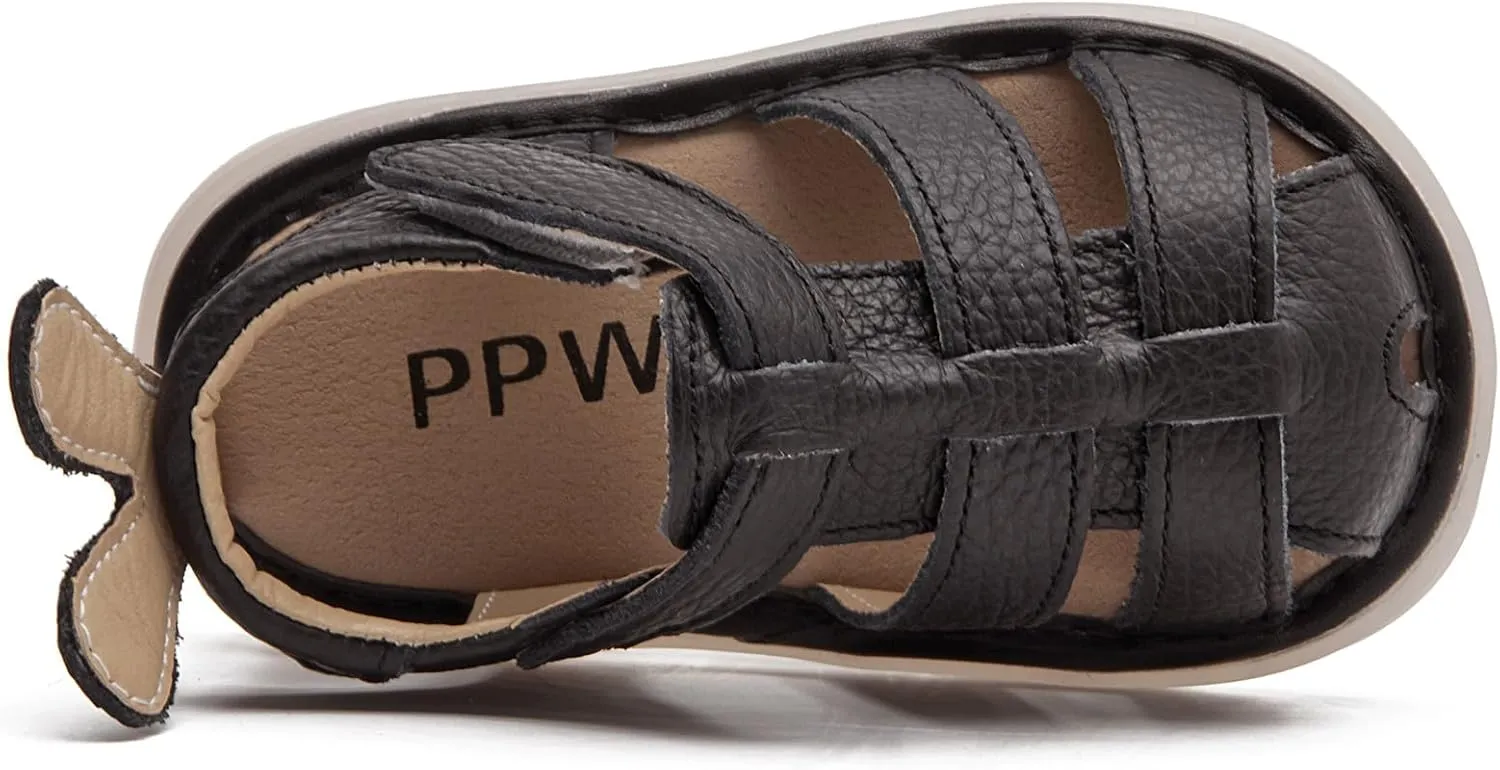 DADAWEN Baby Boys Girls Closed Toe Summer Sandals Lightweight Non-Slip Soft Sole Leather Athletic Sandals Outdoor Toddler First Walking Shoes
