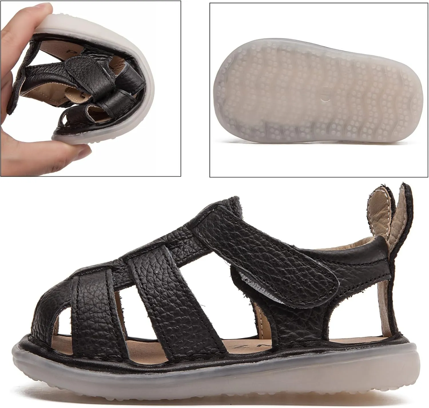 DADAWEN Baby Boys Girls Closed Toe Summer Sandals Lightweight Non-Slip Soft Sole Leather Athletic Sandals Outdoor Toddler First Walking Shoes