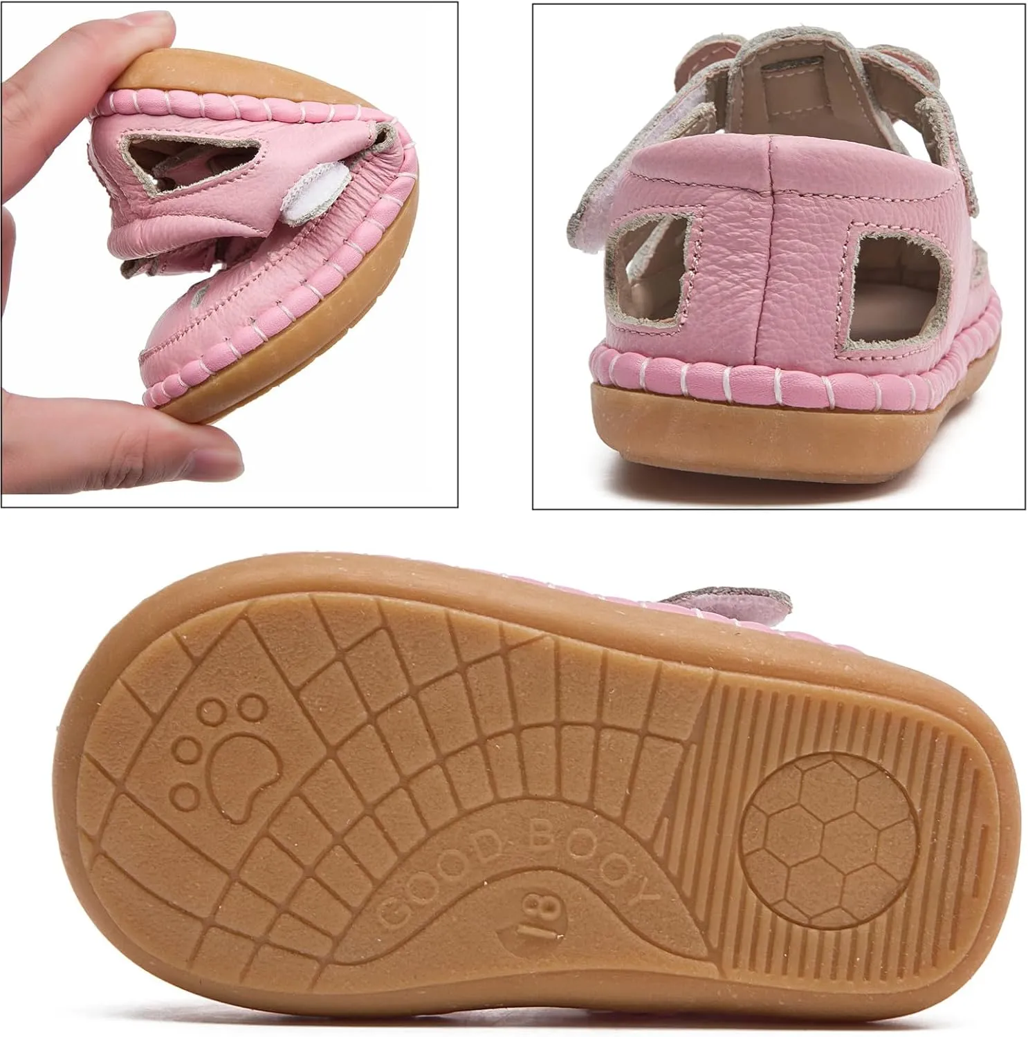 DADAWEN Toddler Girls Leather Closed Toe Summer Sandals Lightweight Non-Slip Soft Sole Cute Flat Shoes Baby Flower Girl Shoes