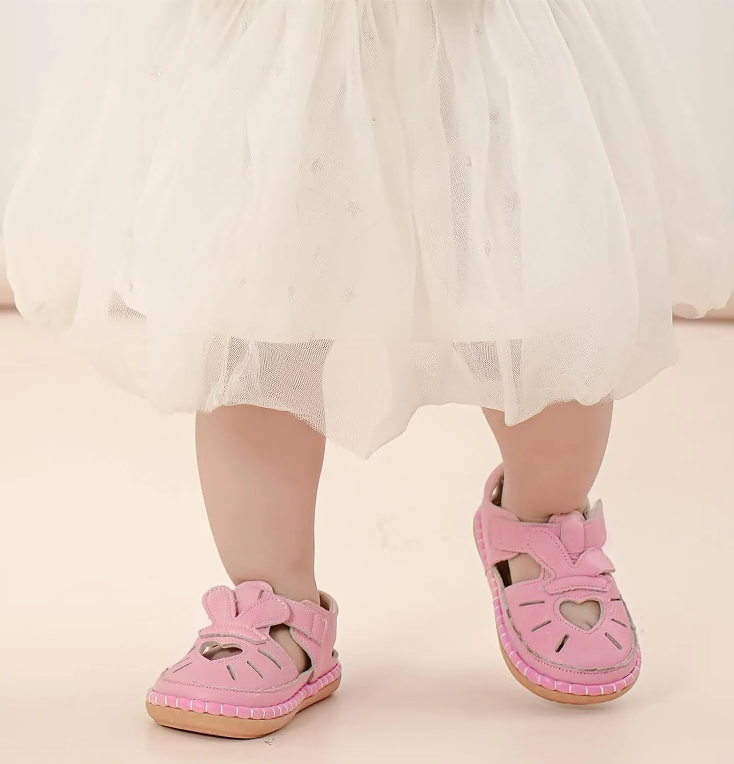 DADAWEN Toddler Girls Leather Closed Toe Summer Sandals Lightweight Non-Slip Soft Sole Cute Flat Shoes Baby Flower Girl Shoes