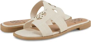 Daisy Fuentes Women's Slip-On Sandals Zain – Comfortable Design in Denim Blue and Linen White, Sizes 6-10