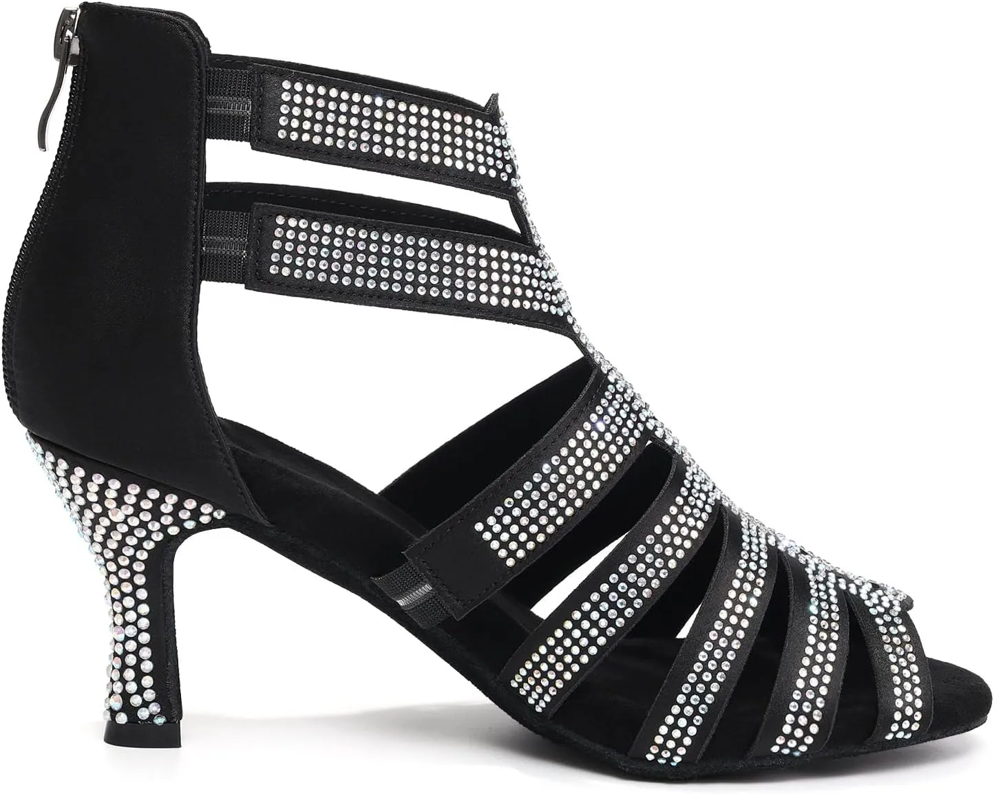 Dance Boots for Women Latin Salsa Ballroom Performance Dress Shoes 3 Inch Heel Rhinestones Suede Sole Dance Shoes