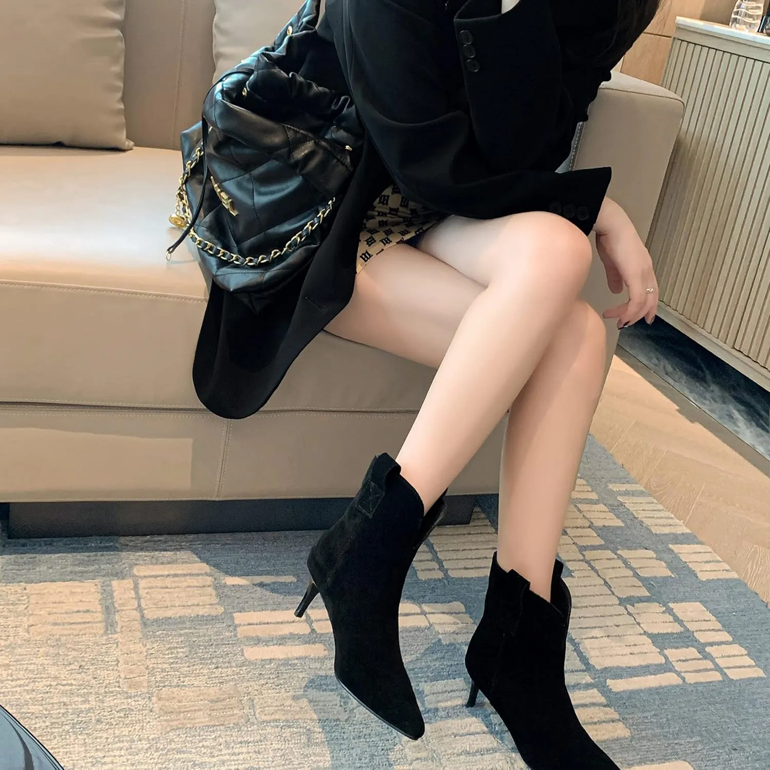 Dance&Style Women's 2.36 Inches Kitten Heels Shoes Leather Suede Ankle Boots Retro Winter Boots