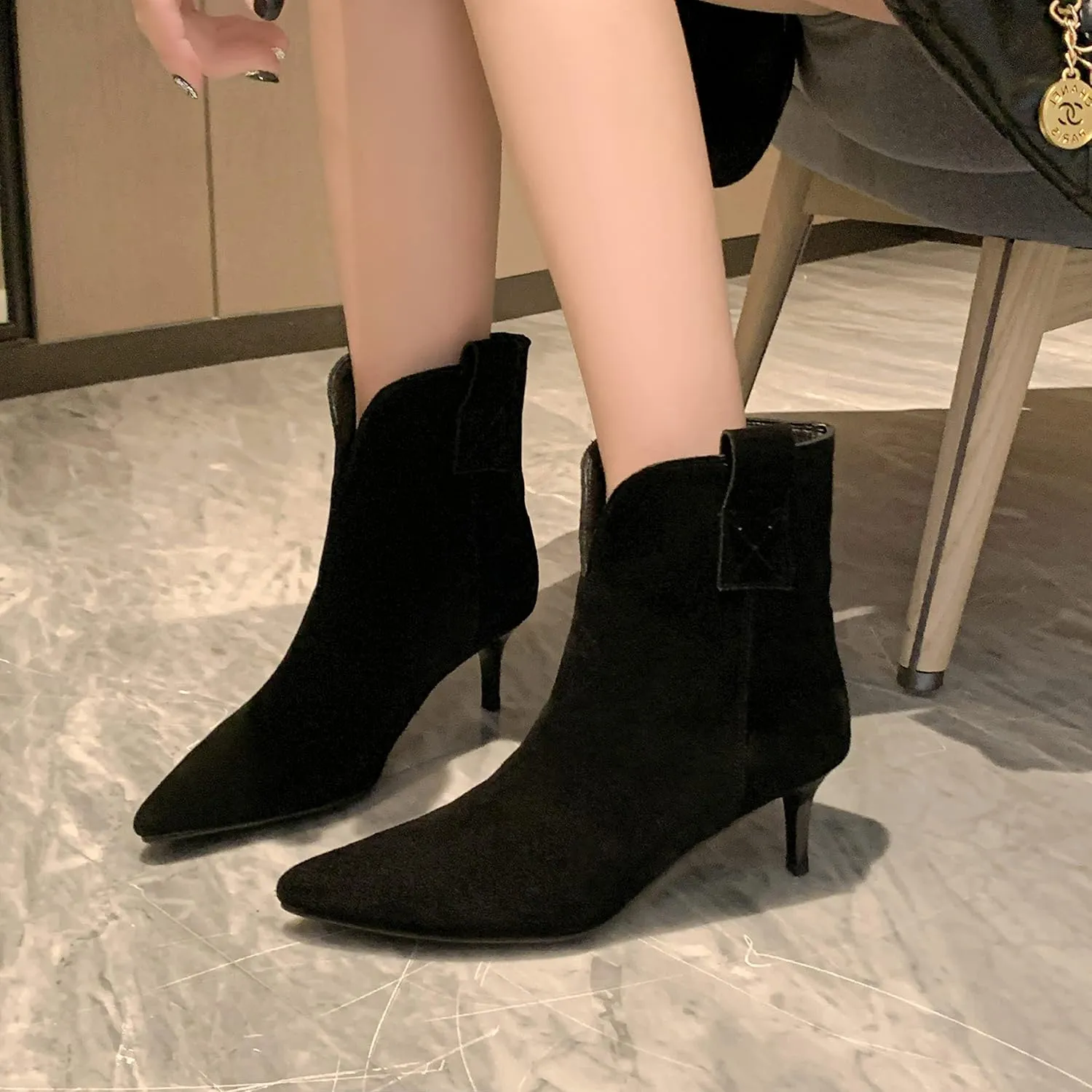 Dance&Style Women's 2.36 Inches Kitten Heels Shoes Leather Suede Ankle Boots Retro Winter Boots