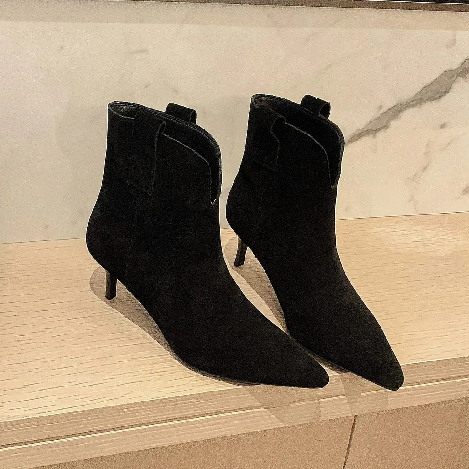 Dance&Style Women's 2.36 Inches Kitten Heels Shoes Leather Suede Ankle Boots Retro Winter Boots