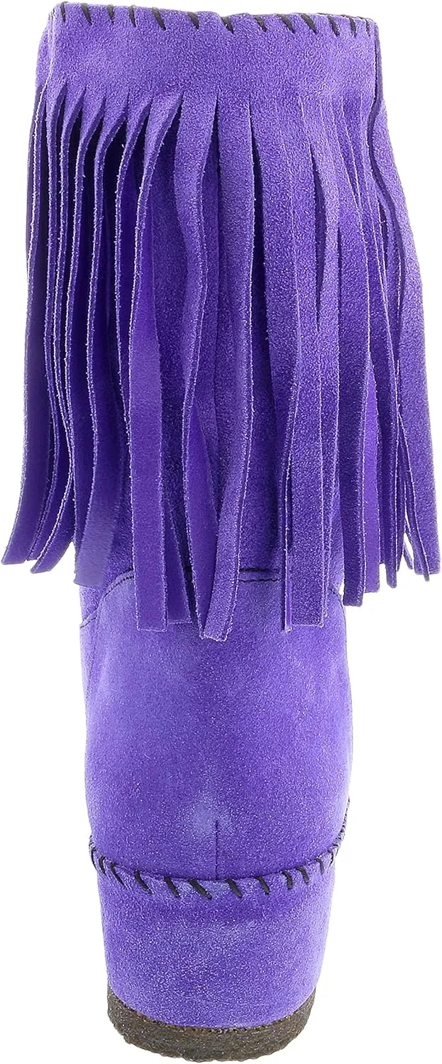 Daniela Fargion Fuschia Suede Suede Mid Calf Low Wedge Heel Boots- for Womens