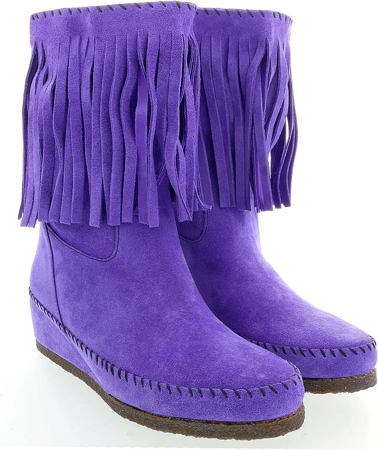 Daniela Fargion Fuschia Suede Suede Mid Calf Low Wedge Heel Boots- for Womens