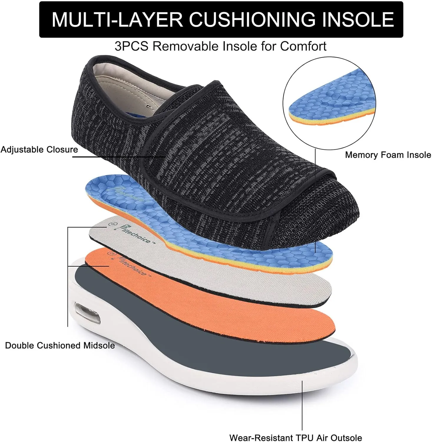 Diabetic Shoes for Women, Women's Wide Width Elderly Shoes, Adjustable Closure Lightweight Breathable, Swollen Feet Walking Edema Sneakers