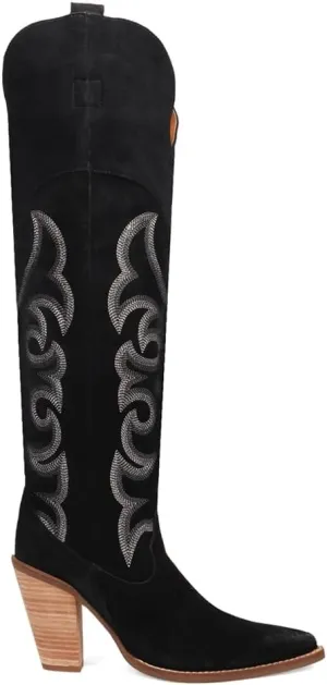 Dingo Womens Primadonna Embroidered Snip Toe Zippered Casual Boots Over the Knee High Heel 3" & Up - Brown